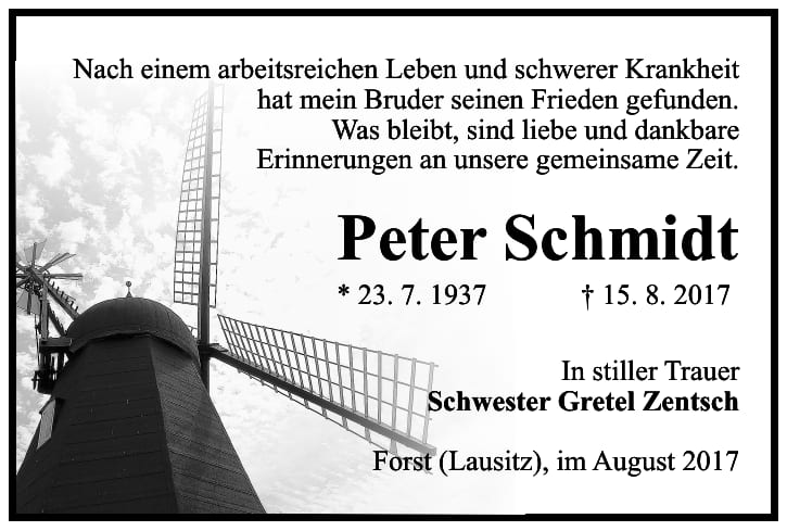 Traueranzeige Peter Schmidt