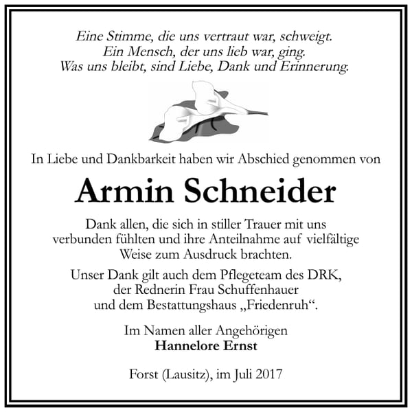 Danksagung Armin Schneider