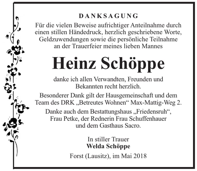 Danksagung Heinz Schöppe