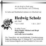 Traueranzeige Hedwig Scholz, geb. Hauf