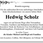 Danksagung Hedwig Scholz