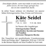 Traueranzeige Käte Seidel, geb. Meißner