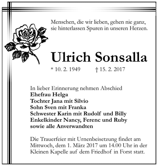 Traueranzeige Ulrich Sonsalla