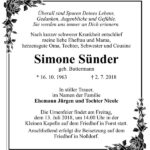 Traueranzeige Simone Sünder, geb. Buttermann