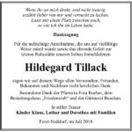 Danksagung Hildegard Tillack