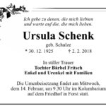 Traueranzeige Ursula Schenk, geb. Schulze