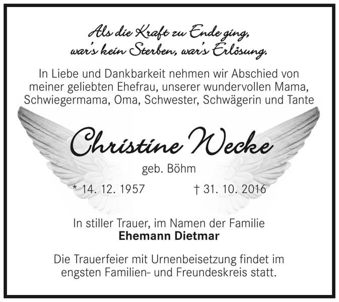 Traueranzeige Christine Wecke, geb. Böhm