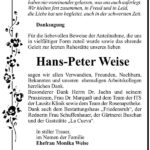 Danksagung Hans-Peter Weise