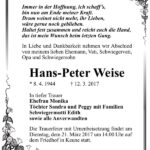 Traueranzeige Hans-Peter Weise
