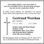 Traueranzeige Gertraud Werchan, geb. Lehmann