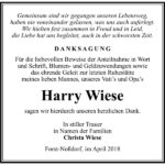 Danksagung Harry Wiese