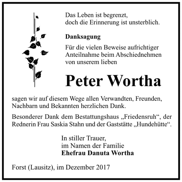 Danksagung Peter Wortha