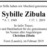 Traueranzeige Sybille Zibula