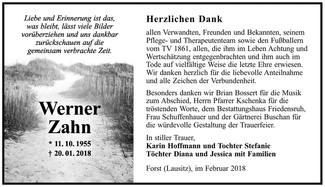 Danksagung Werner Zahn