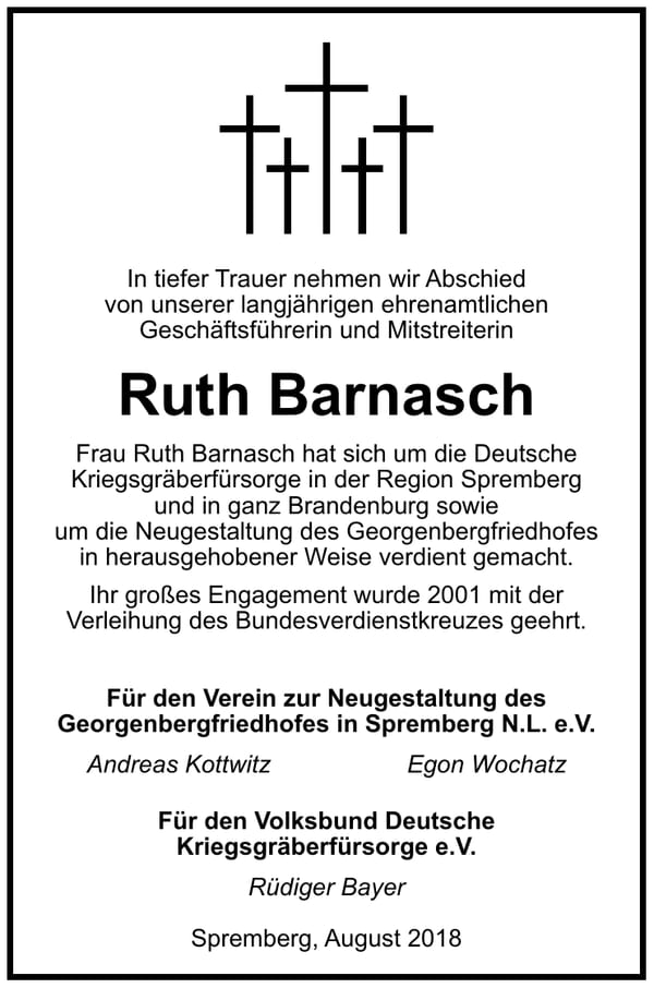 Traueranzeige Ruth Barnasch