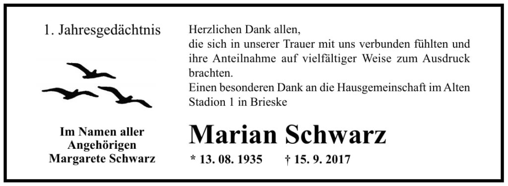 Jahresgedenken Marian Schwarz