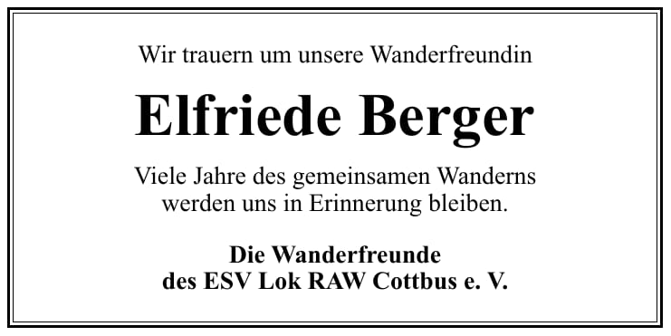 Traueranzeige Elfriede Berger