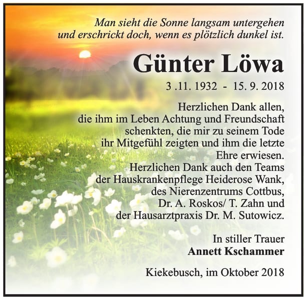 Danksagung Günter Löwa