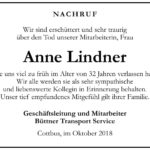 Traueranzeige Anne Lindner