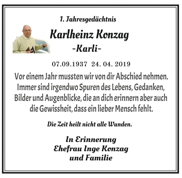 Traueranzeige Karlheinz „Karli“ Konzag
