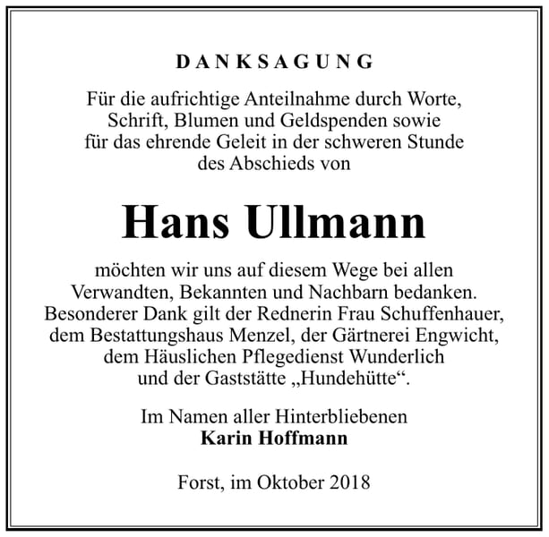 Danksagung Hans Ullmann