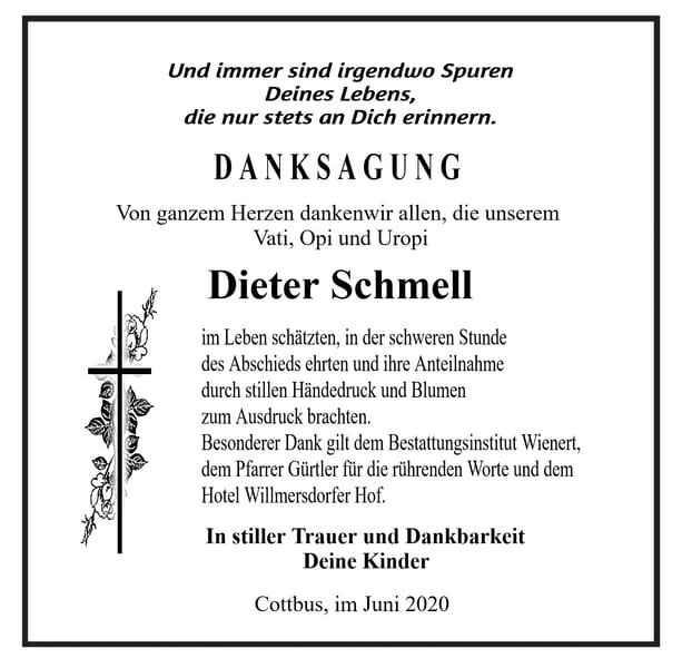 Traueranzeige Dieter Schmell