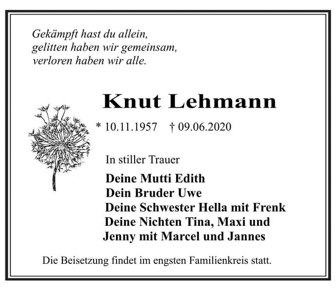 Traueranzeige Knut Lehmann