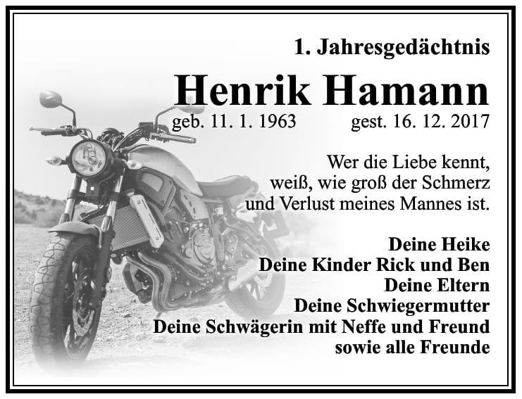 Jahresgedenken Henrik Hamann