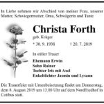 Traueranzeige Christa Forth, geb. Krüger