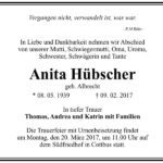 Traueranzeige Anita Hübscher, geb. Albrecht