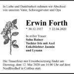 Traueranzeige Erwin Forth
