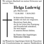 Traueranzeige Helga Ludewig, geb. Malcherczyk