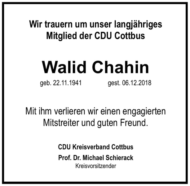 Traueranzeige Walid Chahin