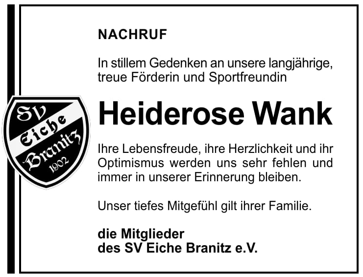 Jahresgedenken Heiderose Wank