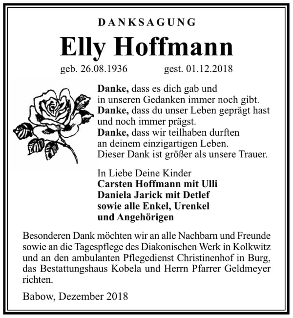 Danksagung Elly Hoffmann