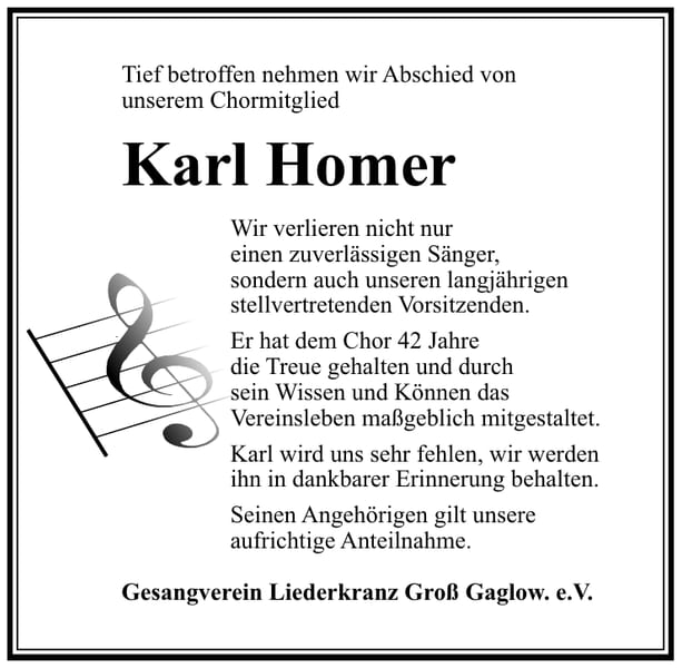 Nachruf Karl Homer