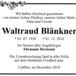 Traueranzeige Waltraud Blänkner