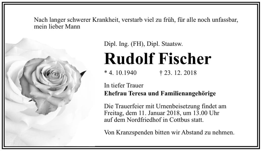 Traueranzeige Rudolf Fischer