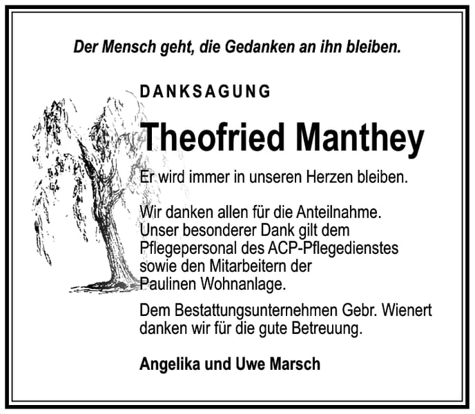 Traueranzeige Theofried Manthey