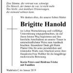 Traueranzeige Brigitte Hanold