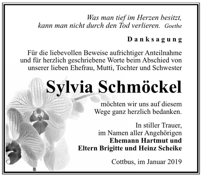 Traueranzeige Sylvia Schmöckel