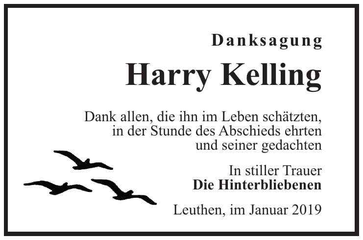 Traueranzeige Harry Kelling