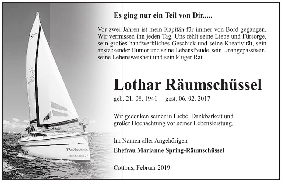Traueranzeige Lothar Räumschüssel