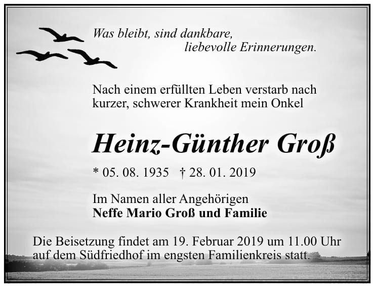 Traueranzeige Heinz-Günther Groß