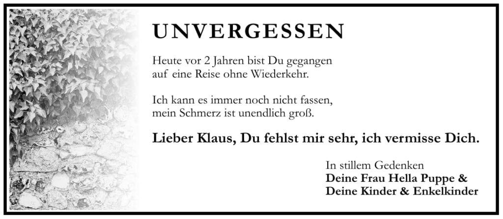 Traueranzeige Klaus Puppe