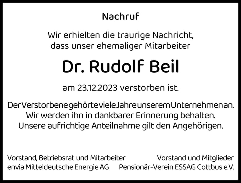Nachruf Dr. Rudolf Beil