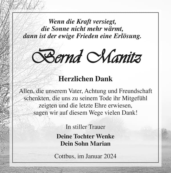 Danksagung Bernd Manitz