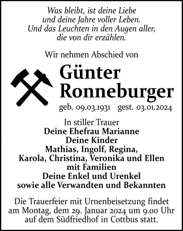 Traueranzeige Günter Ronneburger