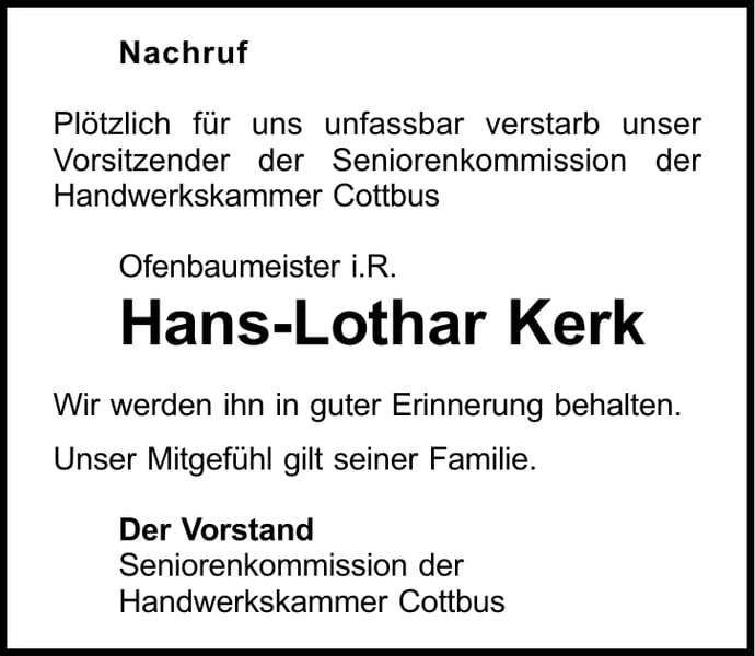 Nachruf Hans-Lothar Kerk