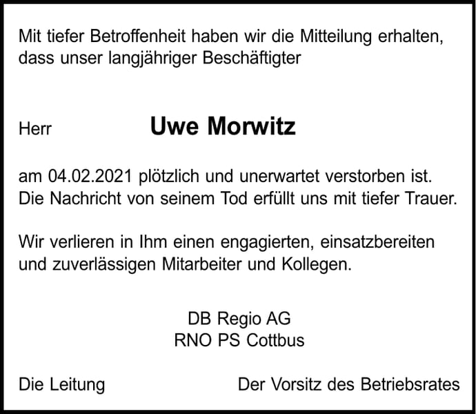 Nachruf Uwe Morwitz